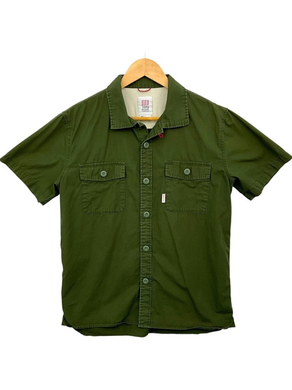 Topo Designs Field Shirt Mens Medium Green Short Sleeve Button Up Cotton Organic